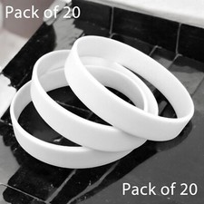 20 White Silicone Wristbands Rubber Plain Reusable For Events Charity Fashion