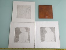 Vintage Double Engraved Copper Printing Etching Plate & 3 Different Print Proofs