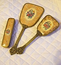 Vintage Filigree Lace Petit Point 3 piece Dressing Table Vanity Set  C1940s