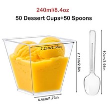 50 Pcs Reusable Dessert Cups with Lids and Spoons Pots
