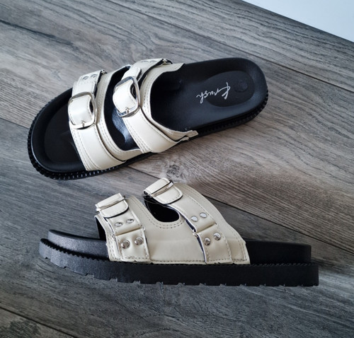 Womens cream flat studs buckle - cream,