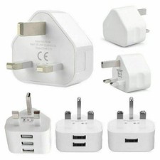 UK Mains 3 Pin Plug Adapter Wall Charger 1/2/3-Port Dual USB For Phones Tablets