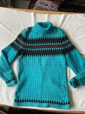 Vintage Jumper Nordic Style Wool Sweater Roll Neck Blue Size S / M Unisex