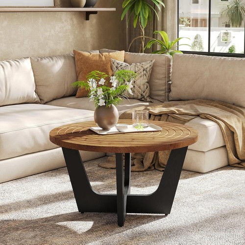 Round solid wood coffee - wood,