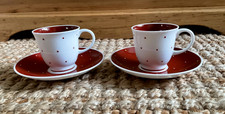 2x Susie Cooper White Maroon Raised Polka Dot Bone China Espresso Cups & Saucers