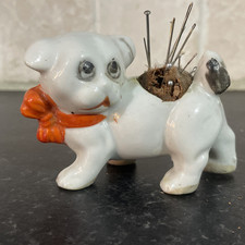 Vintage Ceramic Dog Pug  Pin Cushion Made in Japan 9cm Long