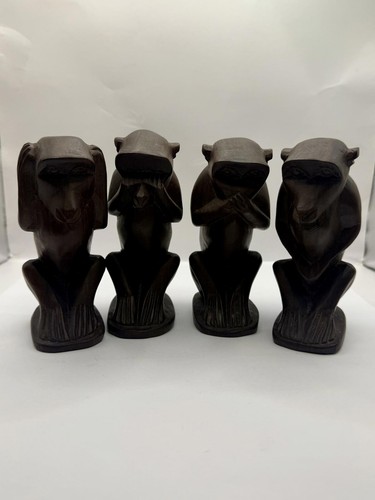 Vintage wooden four monkeys - four, of