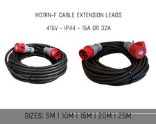 3 PHASE H07RN-F CABLE 16A-32A 5 PIN EXTENSION LEAD FOR WELDER, LATHE 5M-50M IP44