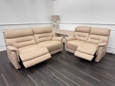 Furniture Village Chicago 3 & 2 Seater Sofa Set Power Recliner Pebble Leather