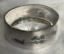 Middle Eastern Persian Niello Silver Oval Napkin Ring.