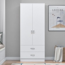 Tall Modern Wooden Wardrobe 2 Door 2 Drawer Hanging Rail Furniture Fully Assembl