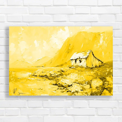 Scenic lakeside cabin yellow - scenic,