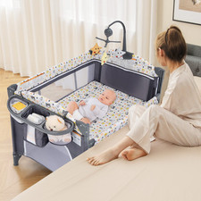 Baby Nursery Center 5-in-1 Convertible Baby Crib Adjustable Bedside Sleeper