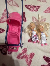 Twin Barbie Style Small Dolls with Buggy and Accessories Bundle