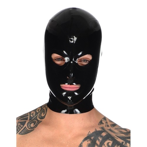 Mens latex mask hood - mens, back