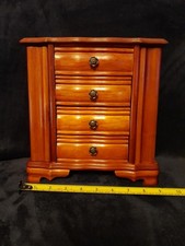 Vltg Large jewelry box organizer top lid with folding mirror 4drawers 2columns 