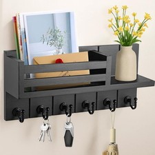 Wall Mounted Key Holder with 6 Hooks & Mail Shelf Entryway Organiser for Keys UK