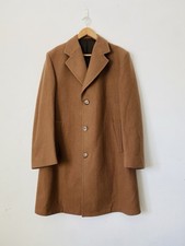 Wallis & Linnell Men’s Camel Wool Overcoat 42” Vtg Made in England Crombie Style