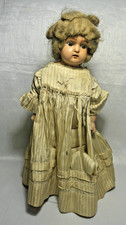 Antique Not Bisque Old Baby Doll Glass Eyes Soft Body Aged Clothing Turtle Mark