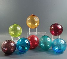 Antique Glass Floats RARE Colors, Japanese Netted Fishing Orbs, 1900s, 8pc