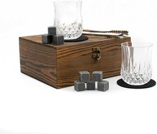 TRIXES Large Whiskey Glasses & Stones Gift Box NEW Gift Set Whiskey Stones Box