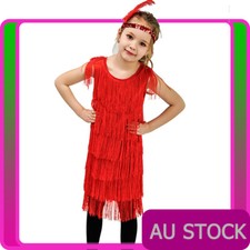Girls 20s Gatsby Costume 1920s Child Kids Red Flapper Charleston Fancy Dress
