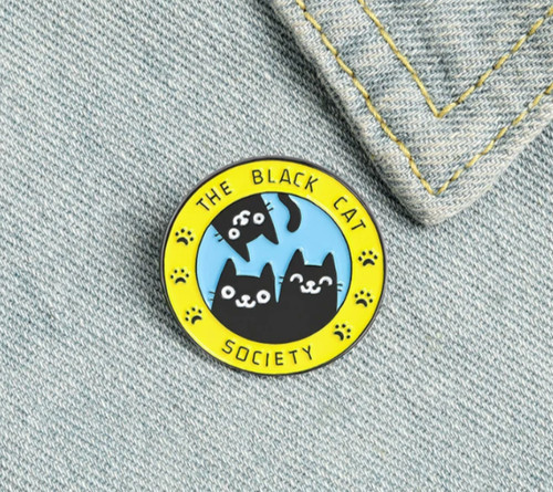 Black cat society - cat, lapel