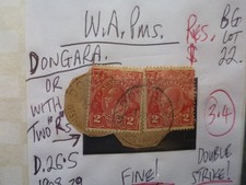 WEST AUSTRALIA POSTMARK ON GEORGE V STAMP-DONGARA D.26.5mm PAIR ON 2d