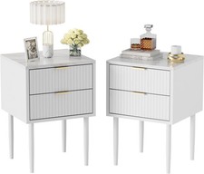 Set of 2 White Marble Bedside Tables | Modern 2 Drawer Nightstands