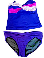 BHS Riviera/M&Co UK 18 Purple Mix Polka Dot Twist Front Halterneck Tankini Set