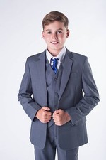 Boys Suits, 5pc Grey Wedding Suits, Page Boy Suits Prom, Choose Cravat Colour