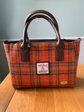 Glen Appin Harris Tweed in Pumpkin Orane & Chocolate tartan check tote handbag