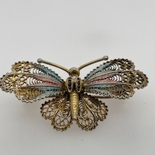 Vintage 800 Silver Enamel Butterfly Brooch – Blue & Red – Filigree Gold Wash – 4