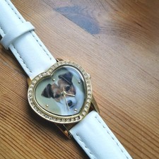 Wristwatch Jack Russells Heart Shaped With Genuine Leather Strap