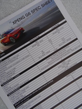 XPeng G6 Specification Sheet Brochure 2024. Chinese Electric Car. Standard/Long