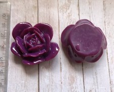2 Little 3.5cm Dark Purple Resin Roses