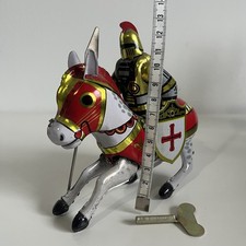 Vintage Knight Horse Riding Wind Up Mechanical Tin Toy