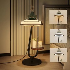 2 Tier Small Sofa Side Table with LED Light Living Room Round Coffee End Table