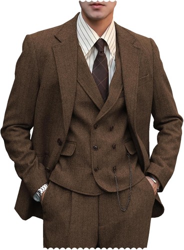 Mens 3pcs tweed suit retro - mens,