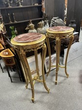 Large Pair of Louis XVI Gilt French Marble Column Jardinières Plant Statue Stand