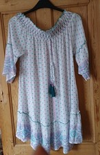 Mantaray Ladies White,Pink,Blue Pattern Bardot Flared Sleeve Tunic UK L,40"Chest