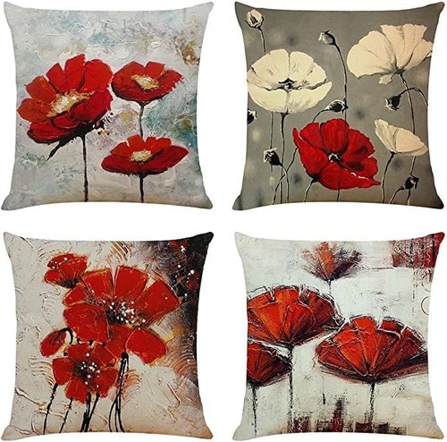 Set red flowers cushion - of,