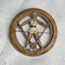 Vintage Wms Health Rowing Wooden Figural Broach Crossed Oars Wheel Pin