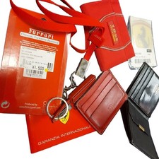 Ferrari Official Licensed 7 Item LOT Red Leather Card Wallet Keychain Sticker