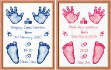 Baby Birth Sampler - Hands & Feet - Boy / Girl - Cross Stitch Kit 6x8 - 16 Count