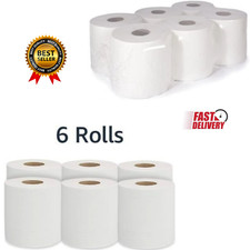 6 x White Centrefeed Rolls 2ply Embossed Kitchen Hand Wipes Paper Towel Tissue