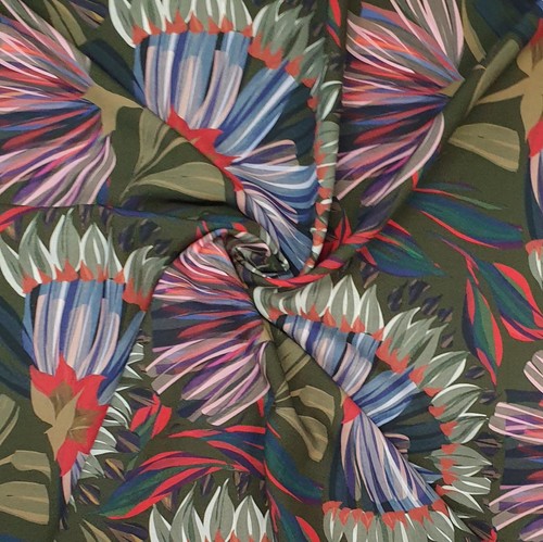 Large olive green - green, print