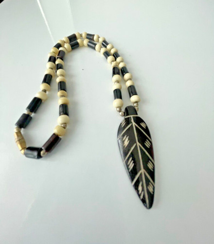 Vintage bovine bone beaded - bovine,
