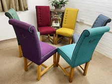 6  Villis & Gambier Dining Chairs  ReUpholstered In Multicoloured Italian Fabric