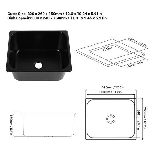 320 260 150mm sink 304 - x,